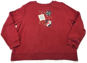 Basic Editions Women's Red Winter Sweater Christmas Tree Floral Embroidery XL - Picture 1 of 7