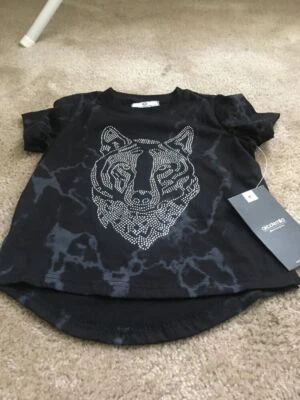 Akademiks Girls Black and Silver Tiger Pattern Shirt Asymmetrical Size Small - Image 1 of 4