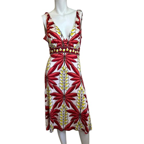 Abito senza maniche Tory Burch 100% seta carmody rosa palmo collo a V taglia M