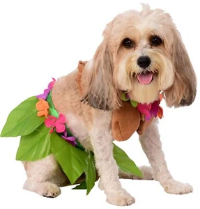 X Large Pet Costume Multicolor Grass Skirt Bikini Top Luau Halloween Party - Picture 1 of 5