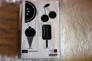 STAMPIN' UP! "Mouthwatering" Wood Unmounted rubber stamp Set of 4 NEW - Picture 1 of 4