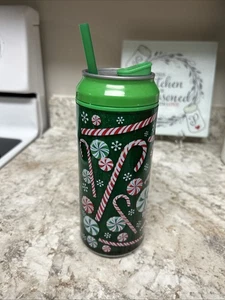 Cool Gear Can 16 oz Candy Cane Craze Christmas Travel Spill Proof Tumbler Cup - Picture 1 of 9