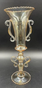 Calice grande vaso tipetto del Doge vetro soffiato Murano colore ambra - Foto 1 di 8