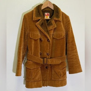 Vintage 70's LB - Belted Faux Fur Gold Brown Cord Coat - Vintage size 8 (XS/S) - Bild 1 von 8