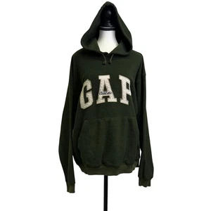 Vintage GAP Athletic Hoodie Forest Green Sherpa Fleece Pullover Small Y2K 90s - Picture 1 of 8