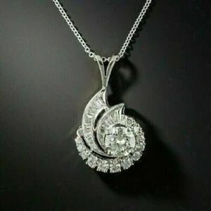 Damen Designer Anhänger 2Ct Rund Schliff Simulierte Diamant 14K Weiß Vergoldet - Bild 1 von 4