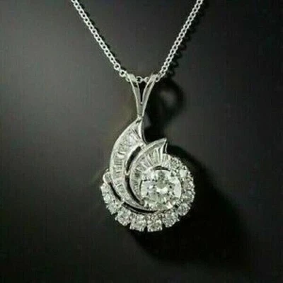 Damen Designer Anhänger 2Ct Rund Schliff Simulierte Diamant 14K Weiß Vergoldet - Bild 1 von 4