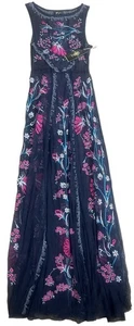 Johnny Was Biya Maxikleid Gr. L Blau Spitze Transparent Blumen Stickerei Boho Neu mit Etikett - Bild 1 von 22