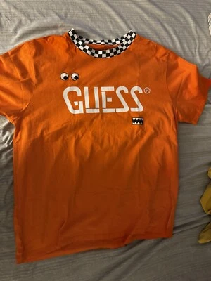 Rare Guess J Balvin Vibras Checkered Board Crew Shirt  Men's Size XL Orange - Image 1 of 4