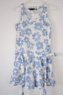 Love Moschino Dress Womens Size 6 Blue White Floral Sleeveless Belt Pockets - image 1 of 4