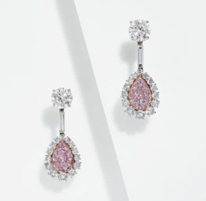 Lab-Created Fancy Intense Pink & White Modified Brilliant-Cut Diamonds Earrings - Picture 1 of 6