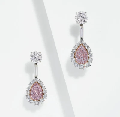 Lab-Created Fancy Intense Pink & White Modified Brilliant-Cut Diamonds Earrings - Image 1 of 4