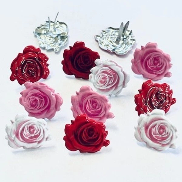 RED, PINK, & WHITE ROSE SCRAPBOOKING DECORATIVE BRADS EYELET OUTLET 8 PCS - Image 1 of 1