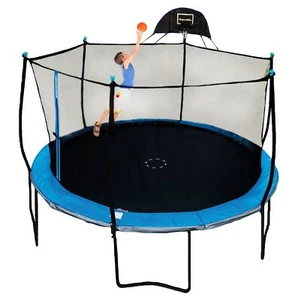 14' Round Trampoline w/ Basketball Goal Ball & Safety Net Enclosure Bounce Pro - Picture 1 of 8