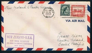 New Zealand 1940 1st Flight Cover "new zealand to Canton Island" w/1sh Tui - Picture 1 of 2