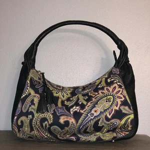 Bolso de Hombro Talbots Cuero Negro Multicolor Paisley Floral Cartera - Imagen 1 de 12