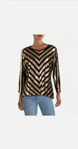 NWT/$79,50/INC/Womens/Black/Sequined/Chevron/3/4 Sleeve/Blouse/Top /SIZE LARGE/ - Picture 1 of 12