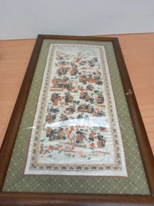 Vintage gerahmte chinesische Seidenstickerei ""100 Kinder spielen - nur Einheit *siehe Beschreibung - Bild 1 von 22