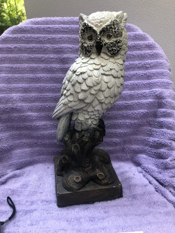 Vtg OWL White Gray Antique Concrete Cement Garden Large Statue 15 x 51/4 x 51/4" Cover