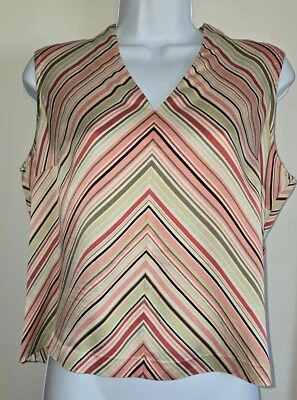 Talbots Womans Top Sz 14P Pure Silk Striped Sleeveless Cami Boho Feminine  - Image 1 of 4