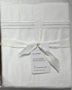 Pottery Barn kompletter Bettbezug Grand Bio-Perkal bestickt 88" x 92" weiß - Bild 1 von 2