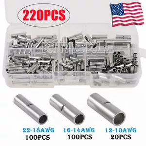 220Pcs Bare Copper Splice Butt Terminals Ferrule Crimp Wire Connectors 22-10 AWG - Picture 1 of 10