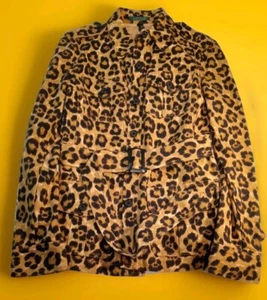 Lauren Leopard Safari Linen Cotton Long Sleeve 4 Front Pockets Jacket - Picture 1 of 11