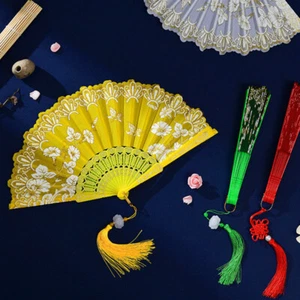 2025 Chinese Hand held FAN Silk Folding Spanish Style Flower Dance Party Wedding - Picture 1 of 29