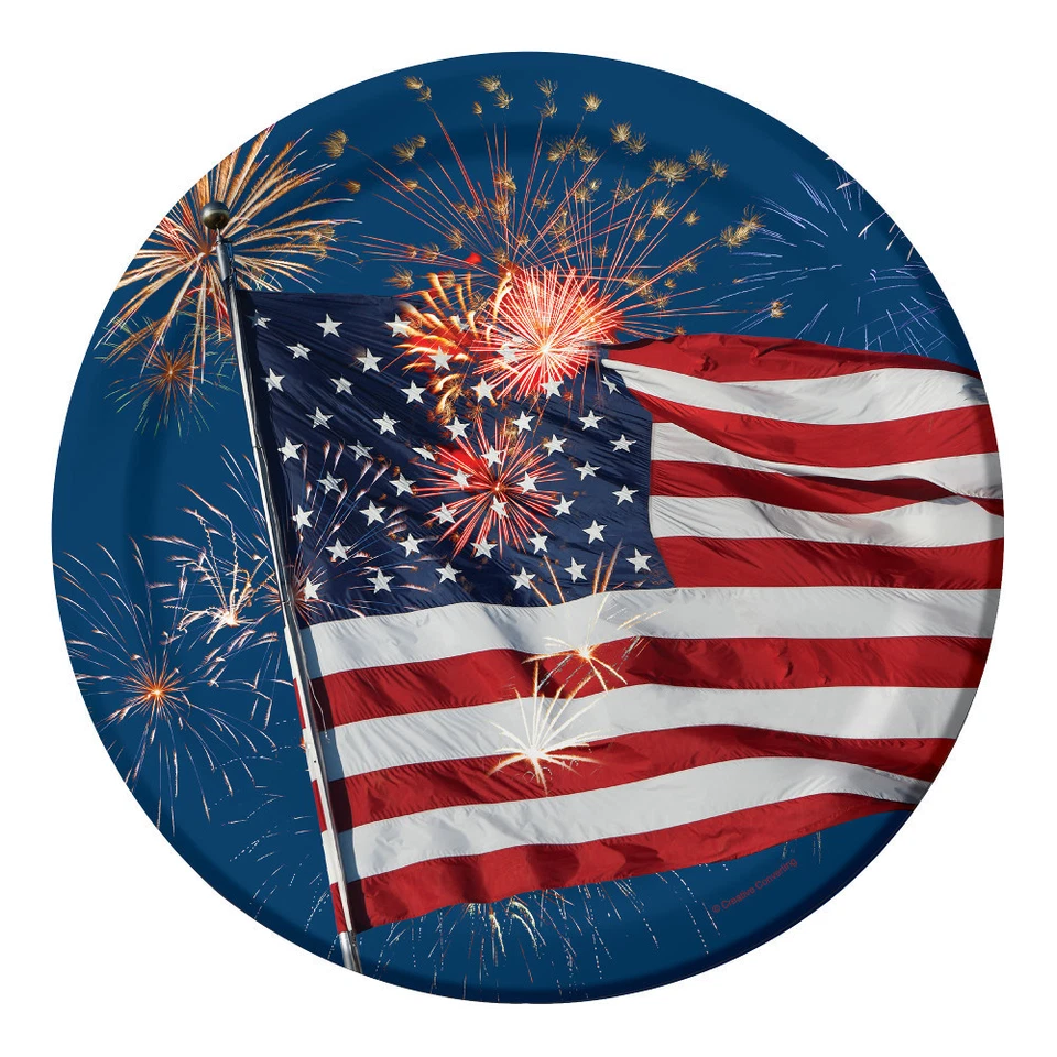 Firework Finale Flag 9 inch Lunch Plates 8 ct 4th July Stars Stripes - Image 1 of 1