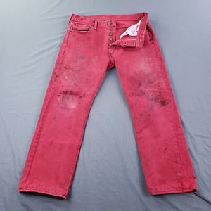 Levis 501 Jeans Herren 34x30 Rot Button Fly Denim American Workwear Distressed - Bild 1 von 16
