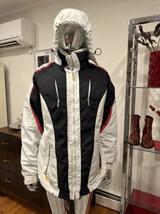 Descente Women's Insulated Ski Jacket Size US 12-white Black Red - Picture 1 of 10