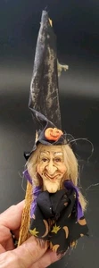 Halloween Witch Or Kitchen Witch On A Broomstick Whimsical Rustic Farmhouse  - Picture 1 of 11