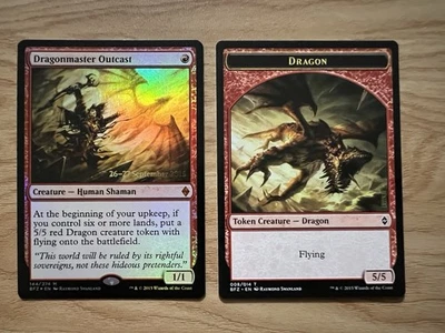 MTG Dragonmaster Outcast BFZ Prerelease Foil With Dragon Token - Image 1 of 2