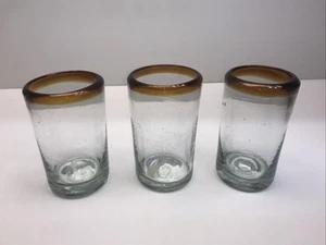 3 Mexican Amber Rim Tumblers  Hand Blown - Picture 1 of 13
