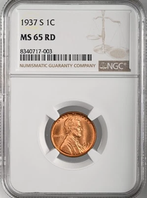 1937-S  1C LINCOLN WHEAT CENT "SAN FRANCISCO MINT" NGC MS65 RD (RED)#8340717-003 - Image 1 of 4