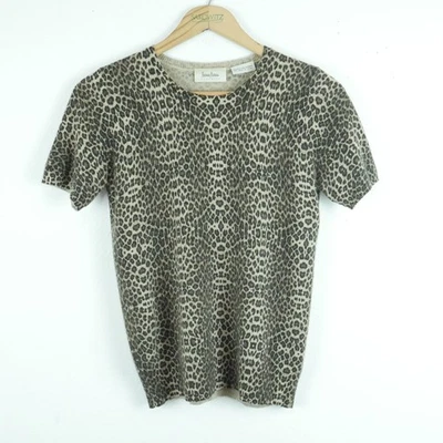 Neiman Marcus Small Short Sleeve Cashmere Sweater Cheetah Print Quiet Luxury - Image 1 of 4