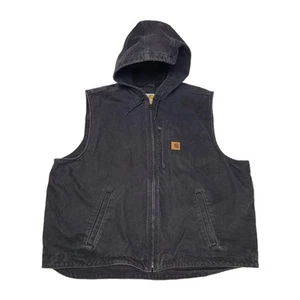 Carhartt Mens Black Hooded Vest Duck Canvas 101687 001 Mens Size 2XL Outerwear - Picture 1 of 9