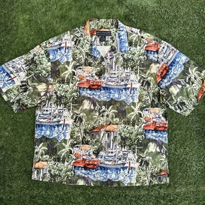 Guy Buffet Reyn Spooner Key West Tropical Palm Tree Yacht House Silk Camp Shirt - Picture 1 of 11