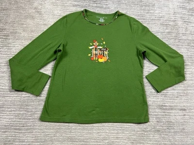 Top Mountain Lake para mujer pequeño verde manga larga mezcla de algodón otoño otoño Foto 1 de 4