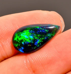 Natural Black Ethiopian Opal Pear Shape Cabochon Loose Gemstone 2.5 Ct 17X9X3 mm - Picture 1 of 4