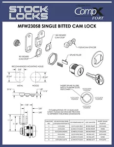 COMP X-Stock Locks MFW23058-KD SINGLE BITTED CAM LOCK LOT 4 - Picture 1 of 1