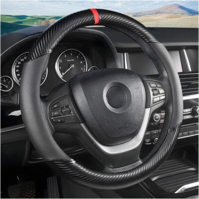 For Toyota Honda Car Steering Wheel Cover Protector 15" Rubber Carbon Leather - Image 1 of 4