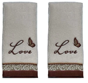 Toallas punta natural Saturday Night Inspire de lujo bordadas Love Butterfly paquete de 2 - Imagen 1 de 9