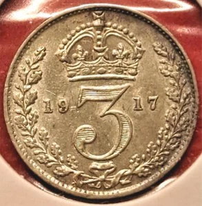 1917 Great Britain Silver Threepence–King George–Sterling Silv–FREE SHIP (9.25) - Picture 1 of 2