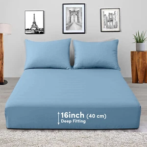 16" Deep Pocket Elastic Fitted Sheet King Size Easy Care Washable Bed Sheets - Picture 1 of 108