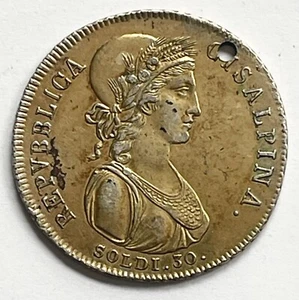 RARA MONETA 1801 STATI ITALIANI REPUBBLICA CISALPINA 30 SOLDI GRANDE TONO ORO - Foto 1 di 5