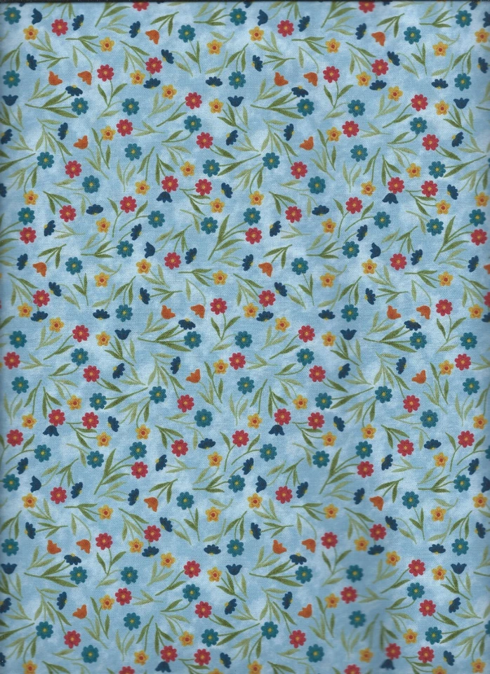 "Gatos Coloridos", Campo de Flores, Azul Céu, Benartex, BTY - Imagem 1 de 1