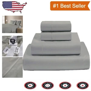 Luxury King Size 4PC Giza Cotton Sheet Set - Silver Grey, Fits 18" Deep Mattress - Picture 1 of 11