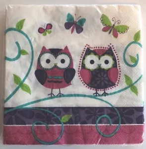 Owl Pal Birthday Luncheon Napkins Party Celebration Pink Purple Teal Lime Green - Picture 1 of 12