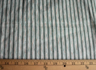 DARK GREEN STRIPES  ON MULTI STRIPES WHITE COTTON  FABRIC  2 YARDS   VINTAGE - Image 1 of 2